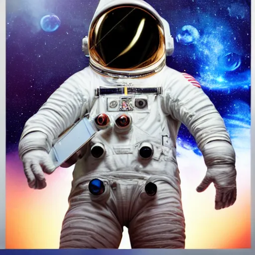 Image similar to astronaut in outer space lit from below, full body photo