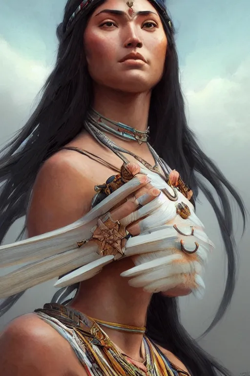 Image similar to goddess of the iroquois, highly detailed, digital painting, artstation, concept art, smooth, sharp focus, illustration, unreal engine 5, 8 k, art by artgerm and greg rutkowski and edgar maxence