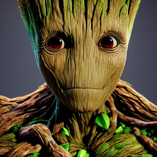 Image similar to I am groot in a woodland terrarium, Trending on artstation, award winning. Octane render, 4k, 8k, unreal 5, very detailed, hyper control-realism.