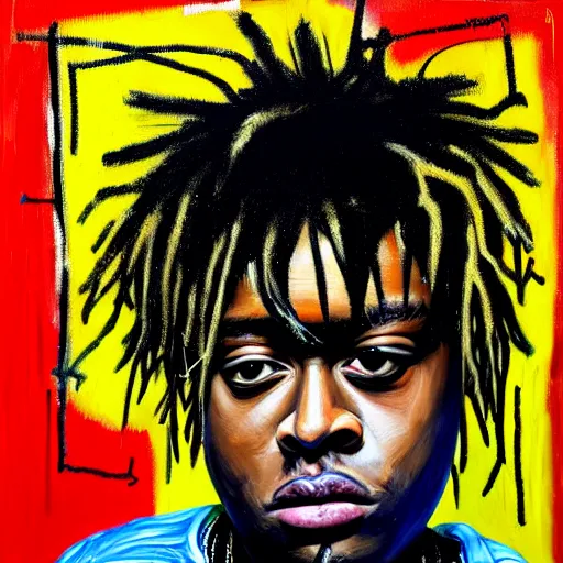 Prompt: detailed neo expressionism oil painting of sad boy juice wrld rapper by basquiat