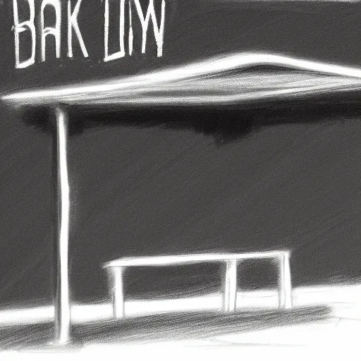 Image similar to dark city bus stop, chalk on blackboard drawing,very detailed,ArtStation