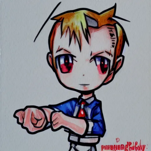 Image similar to paymoneywubby dancing, anime chibi style, watercolor,