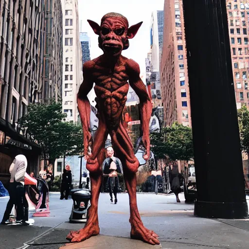 Image similar to photo of hyperealistic goblin in downtown nyc