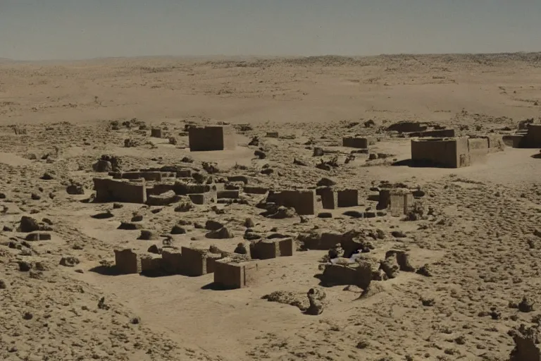 Image similar to film still of esoteric gigantic prehuman building in the desert, by Étienne-Louis Boullée, ektachrome full-HD