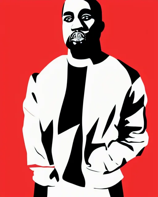 Image similar to Malika Favre minimalist vector digital illustration of Kanye West on red background