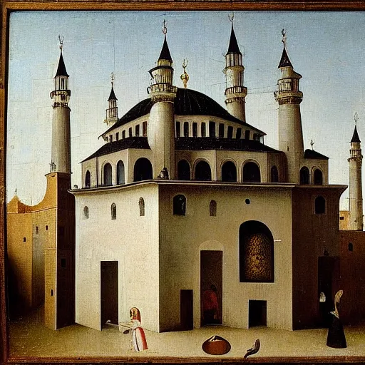 Prompt: ottoman mosque by hieronymus bosch