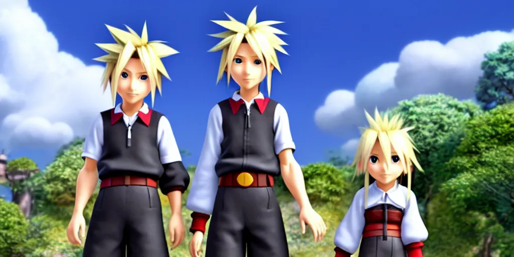 Image similar to a wholesome animation key shot of cloud strife studio ghibli pixar and disney animation sharp render