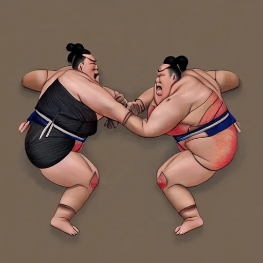 Prompt: Battle of two sumo wrestlers, very detailed, very realistic, artstation, Hans Giger