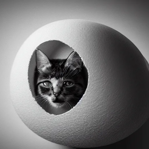 Prompt: a cat hatching from an egg, studio lighting, photorealistic, 4 k