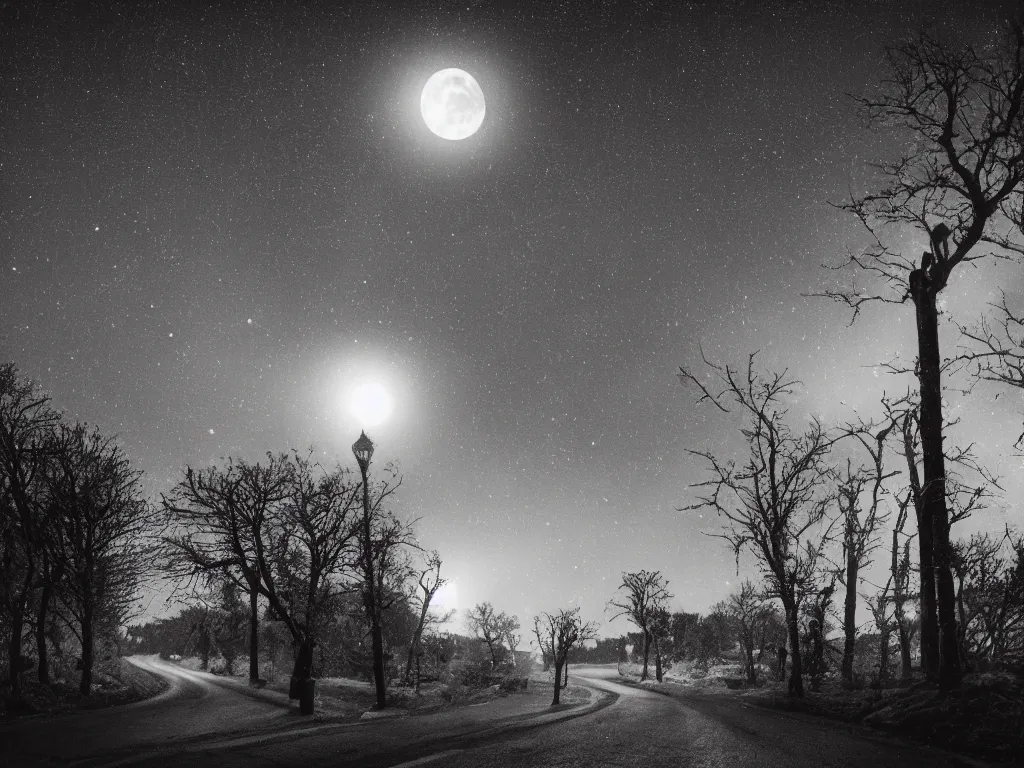 Prompt: moonlit medieval road