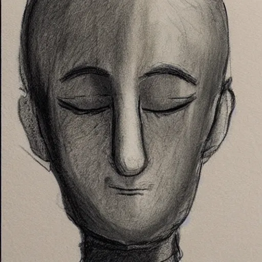 Image similar to a person with a cloud covering their head, sketches of faces look in random places quickly as if they were distracted near the person