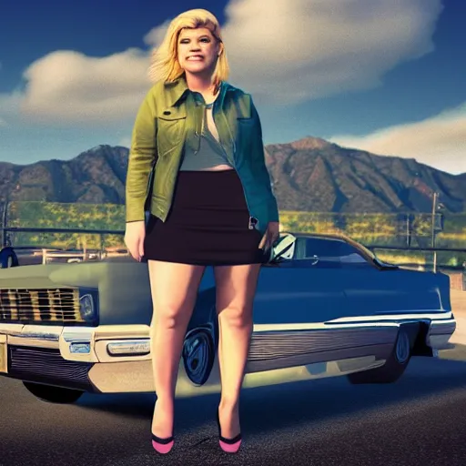 Prompt: young Kelly Clarkson's Breakaway album cover 3D render in the style of GTA V, 4k