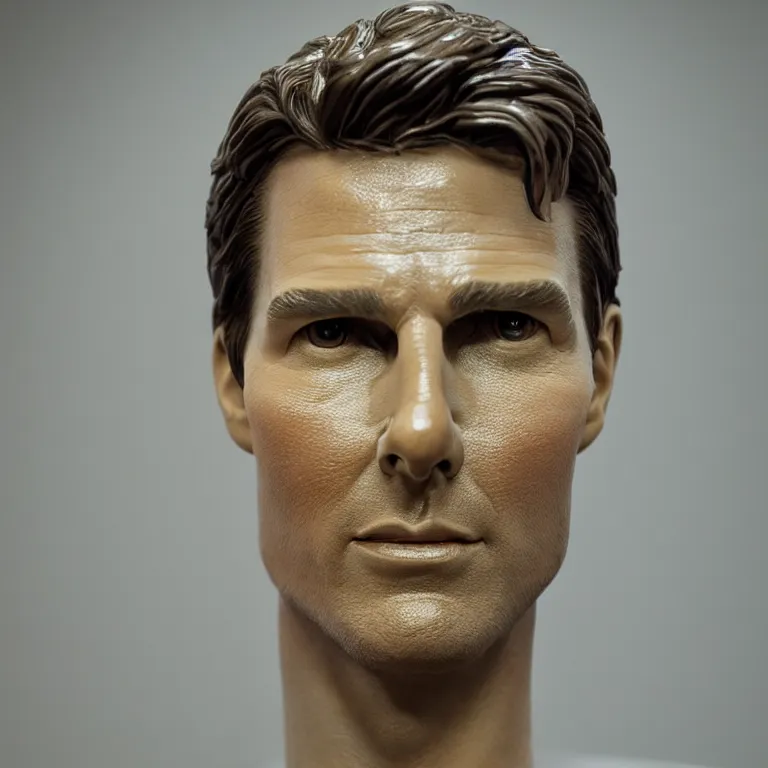 Image similar to studio photograph of hyperrealistic accurate portrait sculpture of tom cruise, beautiful symmetrical!! face accurate face detailed face realistic proportions, made of lime jello on a pedestal by ron mueck and matthew barney and greg rutkowski, hyperrealism cinematic lighting shocking detail 8 k