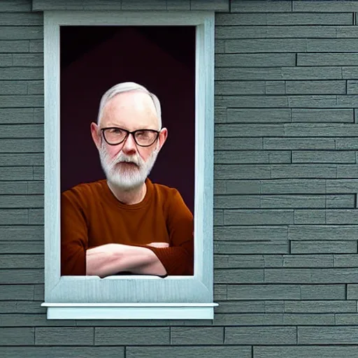 Prompt: jim pickens peeping through a house window