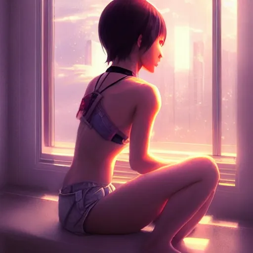 Image similar to very small little girl by ross tran : : reaching into their reflection in the mirror by sana takeda : : rtx reflections, very high intricate details, digital anime art by artgerm, medium shot, mid - shot, composition by ilya kuvshinov, lighting by greg rutkowski