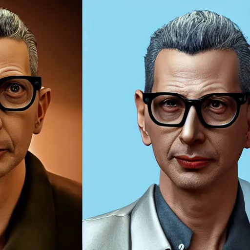 Image similar to hyperrealistic jeff goldblum, comprehensively lifelike 3 d render inspired by istvan sandorfi & xiang duan, perfect symmetry, dim volumetric cinematic lighting, 8 k octane comprehensive render, extreme hyper - detailed attributes & atmosphere, intricate, impossibly lifelike composition, masterpiece, artstation, stunning,