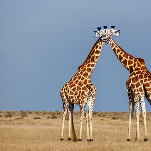 Prompt: two giraffes fighting with swords