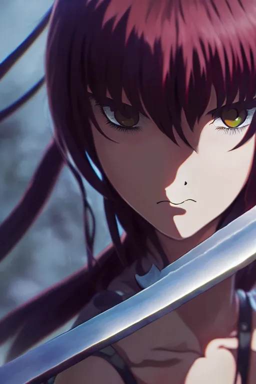 Image similar to a film still portrait of the catgirl armed berserk's sword, finely detailed features, closeup at the faces, perfect art, gapmoe yandere grimdark, trending on pixiv fanbox, painted by greg rutkowski makoto shinkai takashi takeuchi studio ghibli, akihiko yoshida