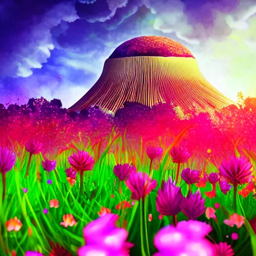 Image similar to a nuclear explosion with flowers, hyper detailed, depth of field, backlight, Super HD.