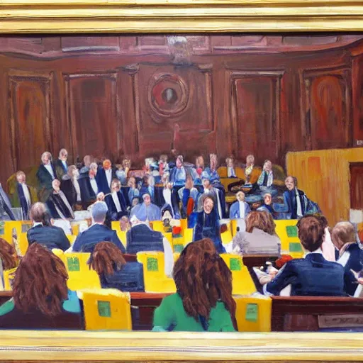 Prompt: prime minister's question time, by michael armitage, painting