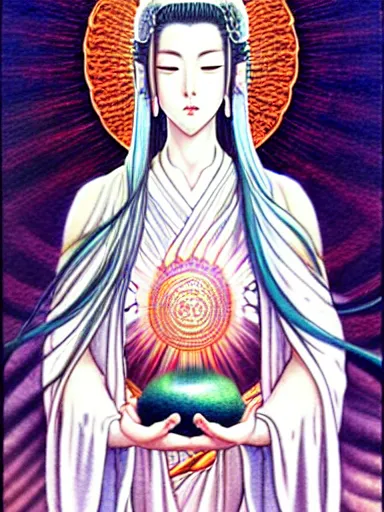 Image similar to guan yin, goddess of mercy : : digital illustration, concept art, character design : : illustrated by miho hirano, masaaki sasamoto, hosukai