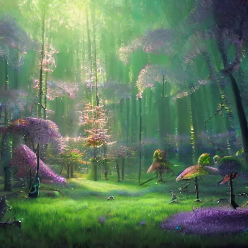 Image similar to may 1 0, 1 9 9 2, iridescent fairy forest, beautiful oil painting, trending on artstation, hyperdetailed, cinematic lighting