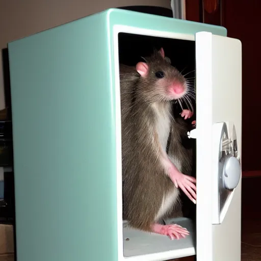 Image similar to A very long and abnormally stretched rat cracking a safe.