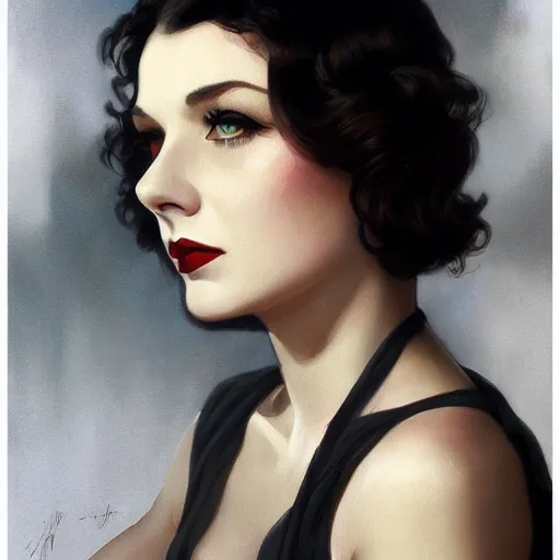 Image similar to a closeup portrait of a young vivian leigh, 1 9 2 0 s, femme fatale, gorgeous view, night, film noir, eerie, high detail, sharp, masterpiece by artgerm and greg rutkowski and alphonse mucha, digital art, trending on artstation