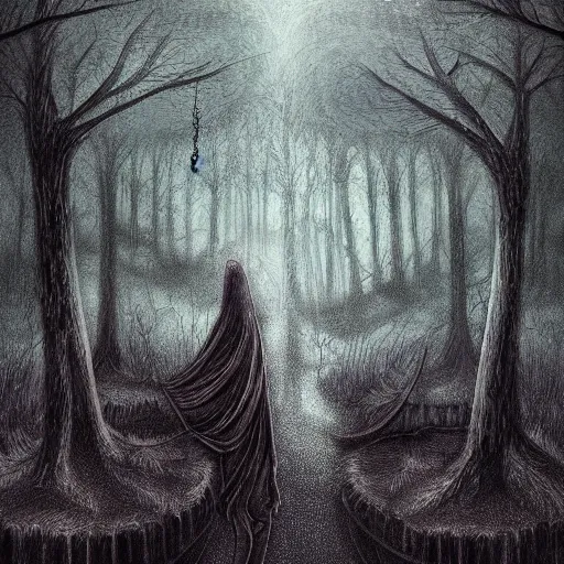 Image similar to dissociation, derealization, disconnection, fantasy illustration, detailed, abstract, amorphous, misty and eerie