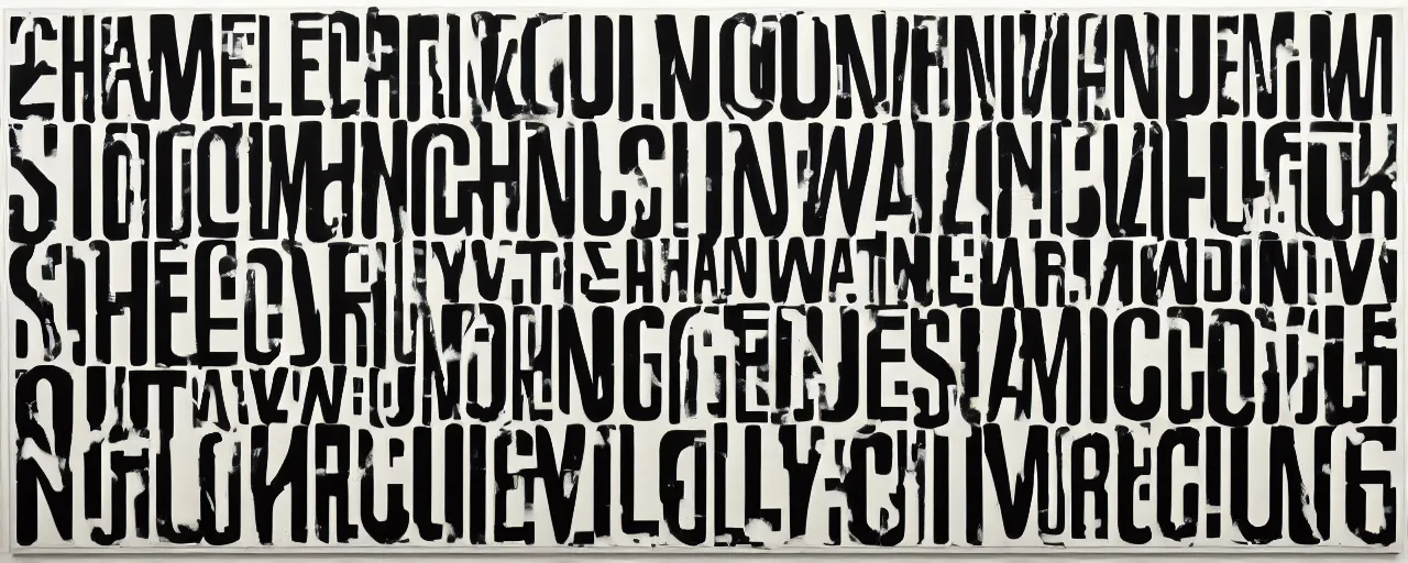 Prompt: a typographic painting of stenciled letters, by Christopher Wool, dripping oil paint, Concrete poetry, abstract, words, Highly Detailed