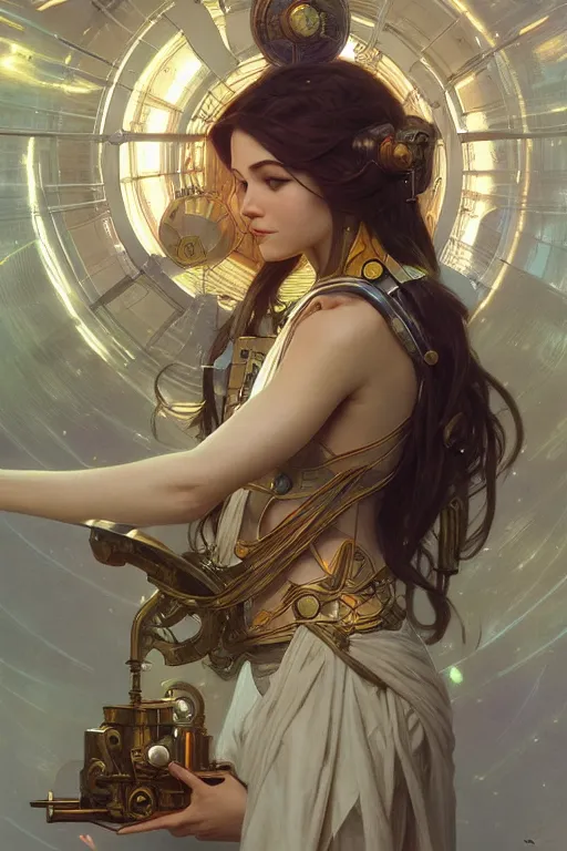 Prompt: goddess of science and engineering, only two hands, highly detailed, digital painting, artstation, concept art, smooth, sharp focus, illustration, unreal engine 5, 8 k, art by artgerm and greg rutkowski and edgar maxence and alphonse mucha