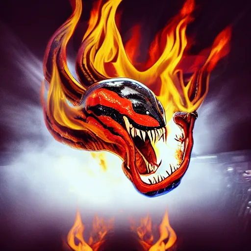 Image similar to A photograph of Venom slam dunking with flames coming from the basket