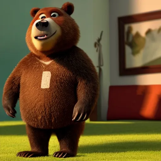 Image similar to a bear as a pixar character, 8 k