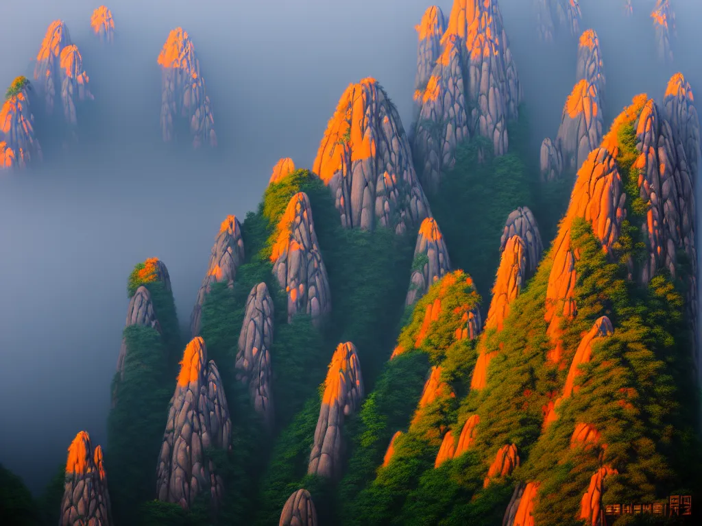 Image similar to landscape painting of huangshan yellow mountains on a foggy day by shenzhou 沈 周