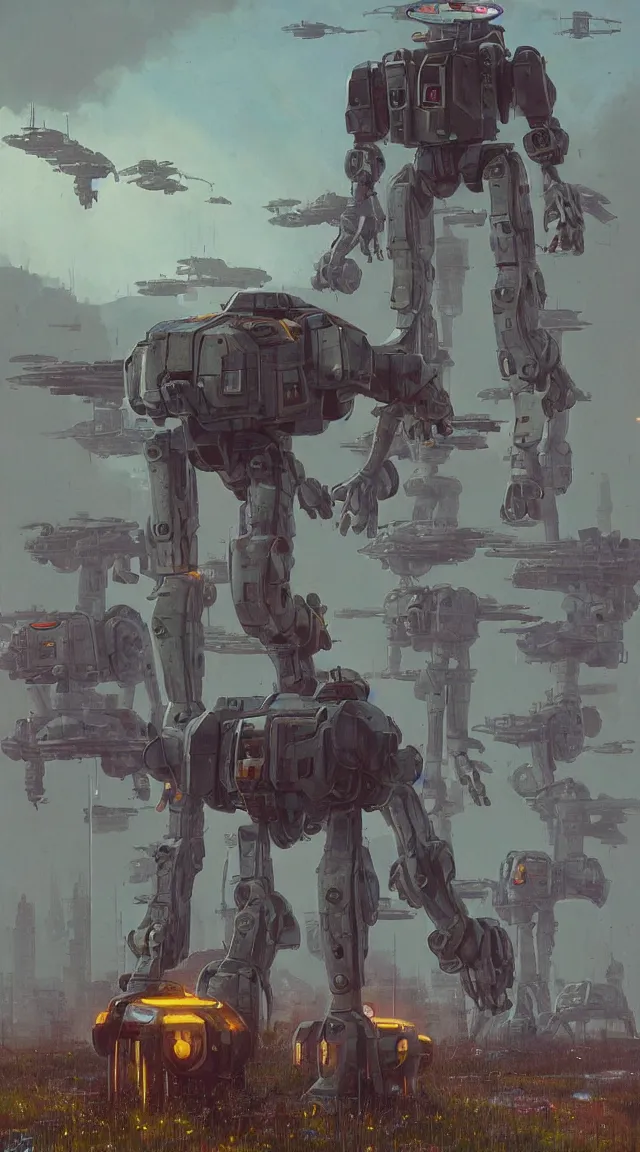 Image similar to atlas mech of mechwarrior by Simon Stålenhag, photorealistic