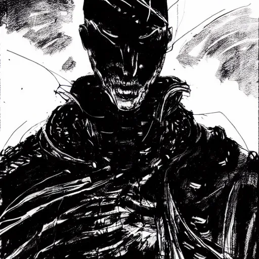 Image similar to Klaus Schwab looking sinister, by Tsutomu Nihei, highly detailed