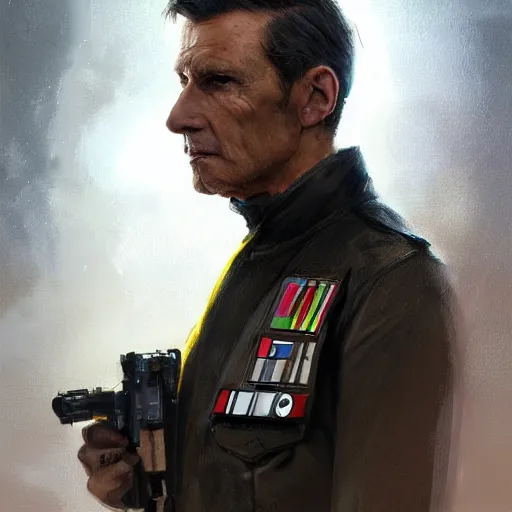 Image similar to portrait of a man by greg rutkowski, british features, straight jaw, short black hair, star wars expanded universe, he is about 6 0 years old, wearing uniform of the galactic alliance navy, highly detailed portrait, digital painting, artstation, concept art, smooth, sharp foccus ilustration, artstation hq