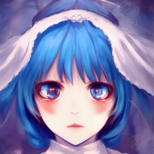 Prompt: full headshot portrait of Cirno from Touhou, drawn by WLOP, by Avetetsuya Studios, attractive character, colored sketch anime manga panel, Cirno from Touhou, trending on artstation