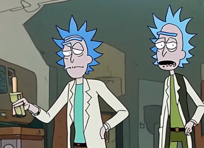 Image similar to film still of rick sanchez rick and morty in the new scifi movie 4 k