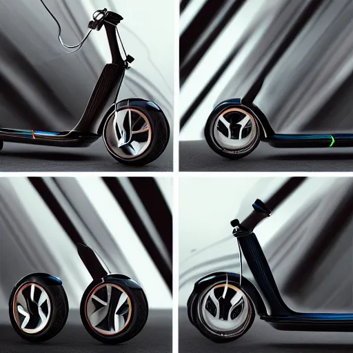 Image similar to electric scooter, futuristic, techno, cyberpunk, product design, render, concept, fun, swag