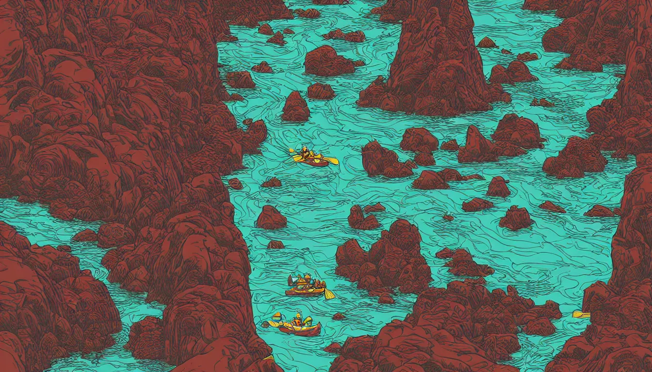 Image similar to river rafting by Kilian Eng, minimalist, detailed