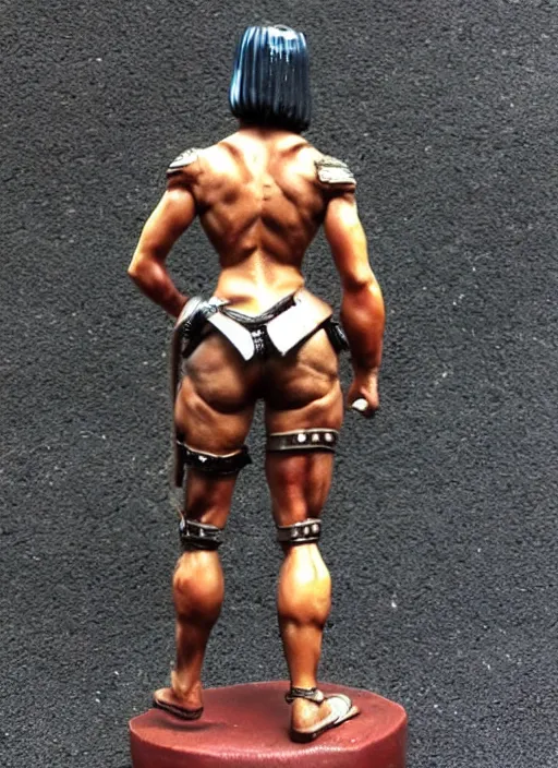 Prompt: Fine Image on the store website, eBay, Full body, 80mm resin detailed miniature of a Muscular female warrior, view from behind