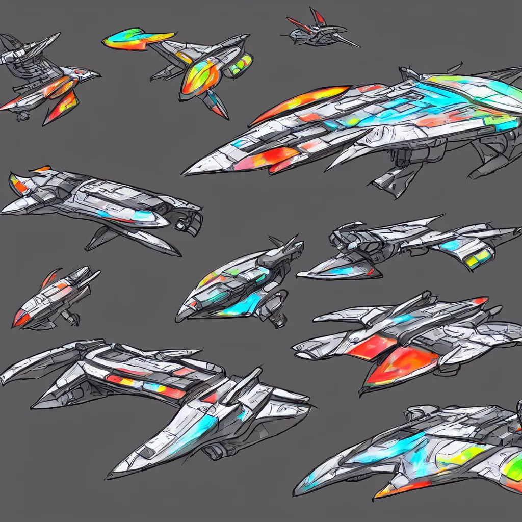 Image similar to combat spaceship concept art colorful