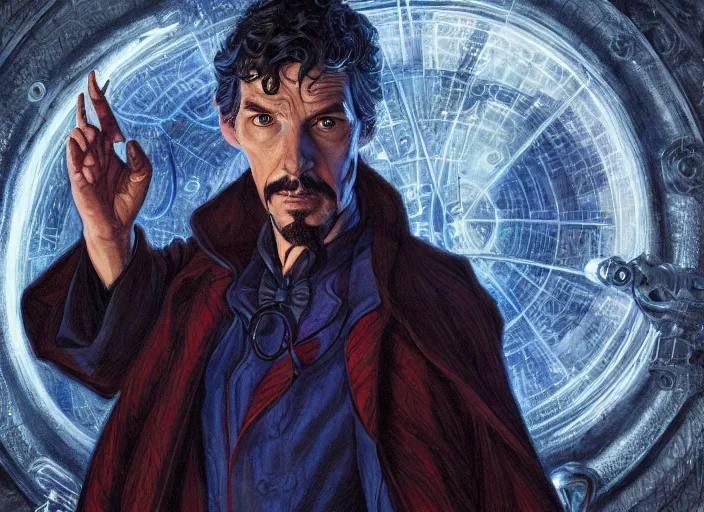 Prompt: a highly detailed [ doctor who ] portrait of stephen strange, james gurney, james jean