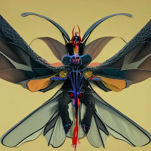 Image similar to 4K headshot of mothman with giant wings , intricate face , flawless anime cel animation by Manabu Oshashi and Satoshi Kon, professionally post-processed , beautiful, scary, symmetry accurate features, epic, octane rendered, anime masterpiece, accurate