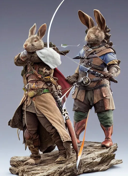 Image similar to a porcelain figurine of a heroic rabbit crossbowman, redwall, greg rutowski and jean baptiste monge, very detailed, epic fantasy concept art