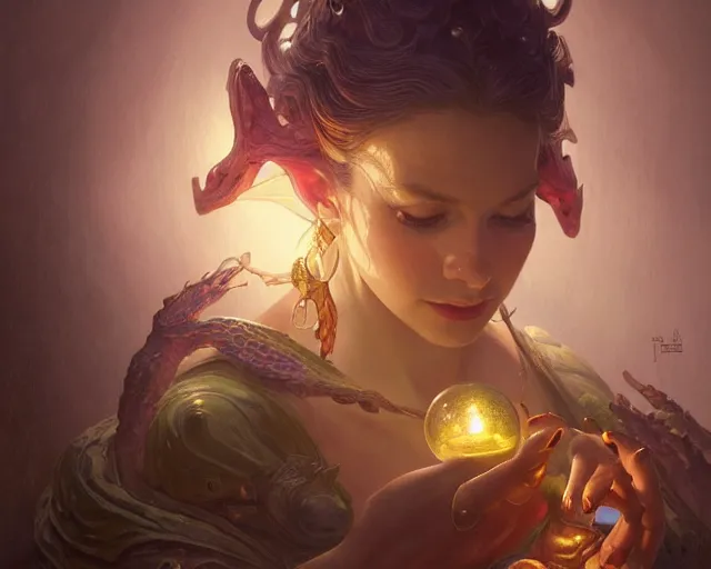 Image similar to a magic potion that changes the consumer into a toad, deep focus, d & d, fantasy, intricate, elegant, highly detailed, digital painting, artstation, concept art, matte, sharp focus, illustration, hearthstone, art by artgerm and greg rutkowski and alphonse mucha