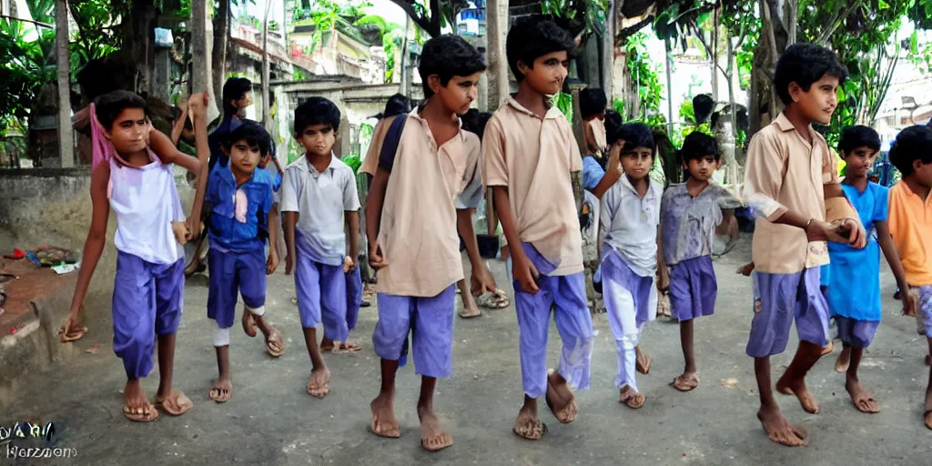 Prompt: sri lankan kids in colombo sri lanka city, drawn by hayao miyazaki