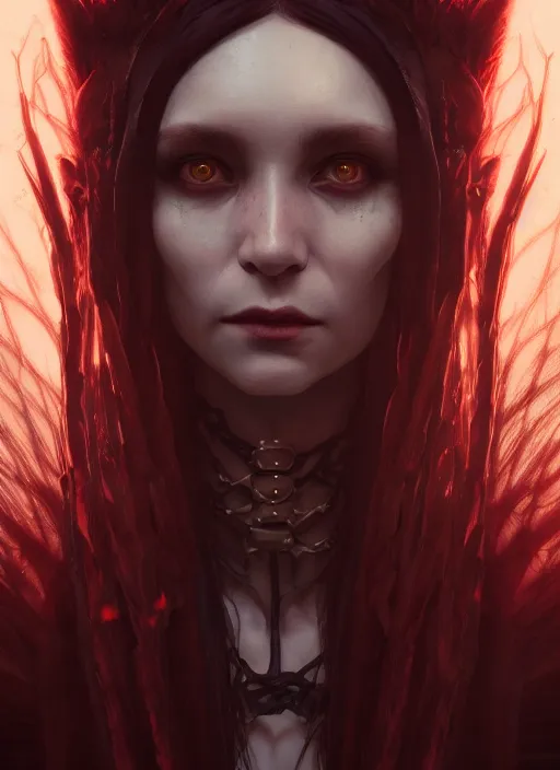 Image similar to highly detailed vfx portrait of a vampire witch, unreal engine, greg rutkowski, only, once, people, makoto shinkai and louis van baerle, ilya kuvshinov, rossdraws, tom bagshaw, alphonse mucha, dynamic lighting, detailed and complex environment