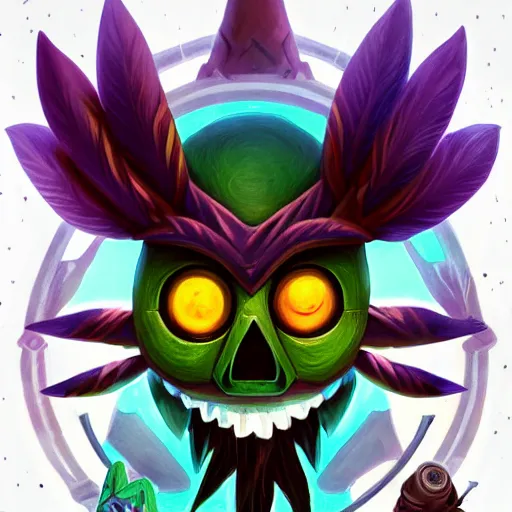 Image similar to a logo of majora's mask skull kid, art by lois van baarle and loish and ross tran and rossdraws and sam yang and samdoesarts and artgerm and saruei and disney, digital art, highly detailed, intricate, sharp focus, trending on artstation hq, deviantart, unreal engine 5, 4 k uhd image